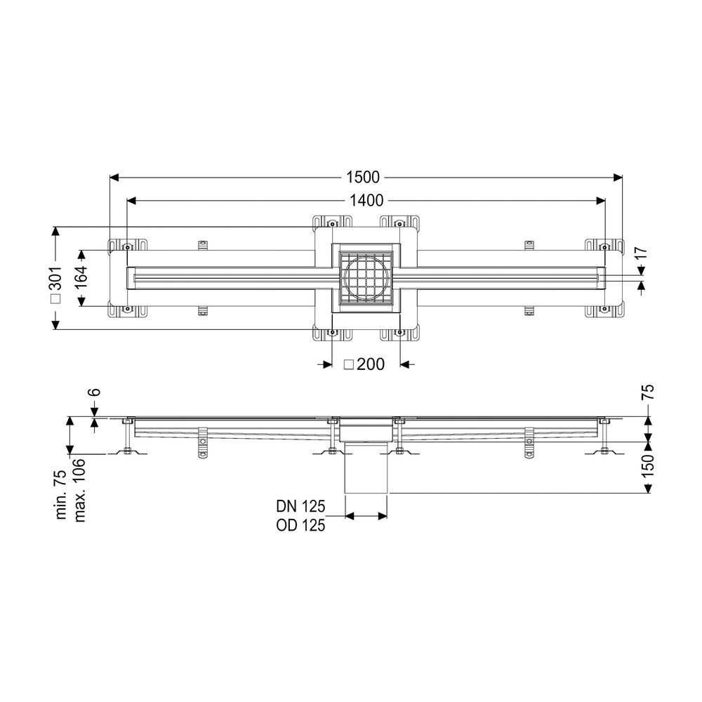 Kessel Schlitzrinne Ferrofix, DN 125, 17x1.400mm, Klebeflansch mittig, Höhe 6mm, Edelst... KESSEL-6202140 4026092099605 (Abb. 2)