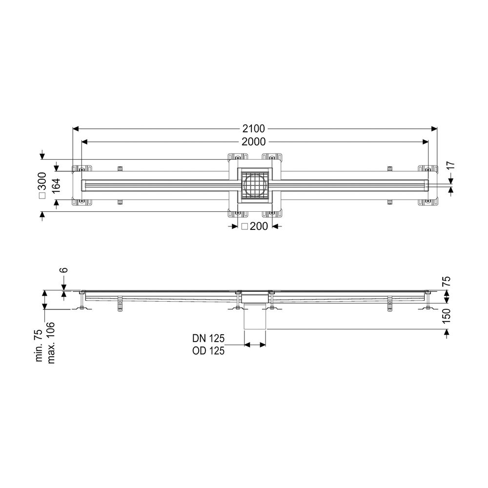 Kessel Schlitzrinne Ferrofix, DN 125, 17x2.000mm, Klebeflansch mittig, Höhe 6mm, Edelst... KESSEL-6202200 4026092099629 (Abb. 2)