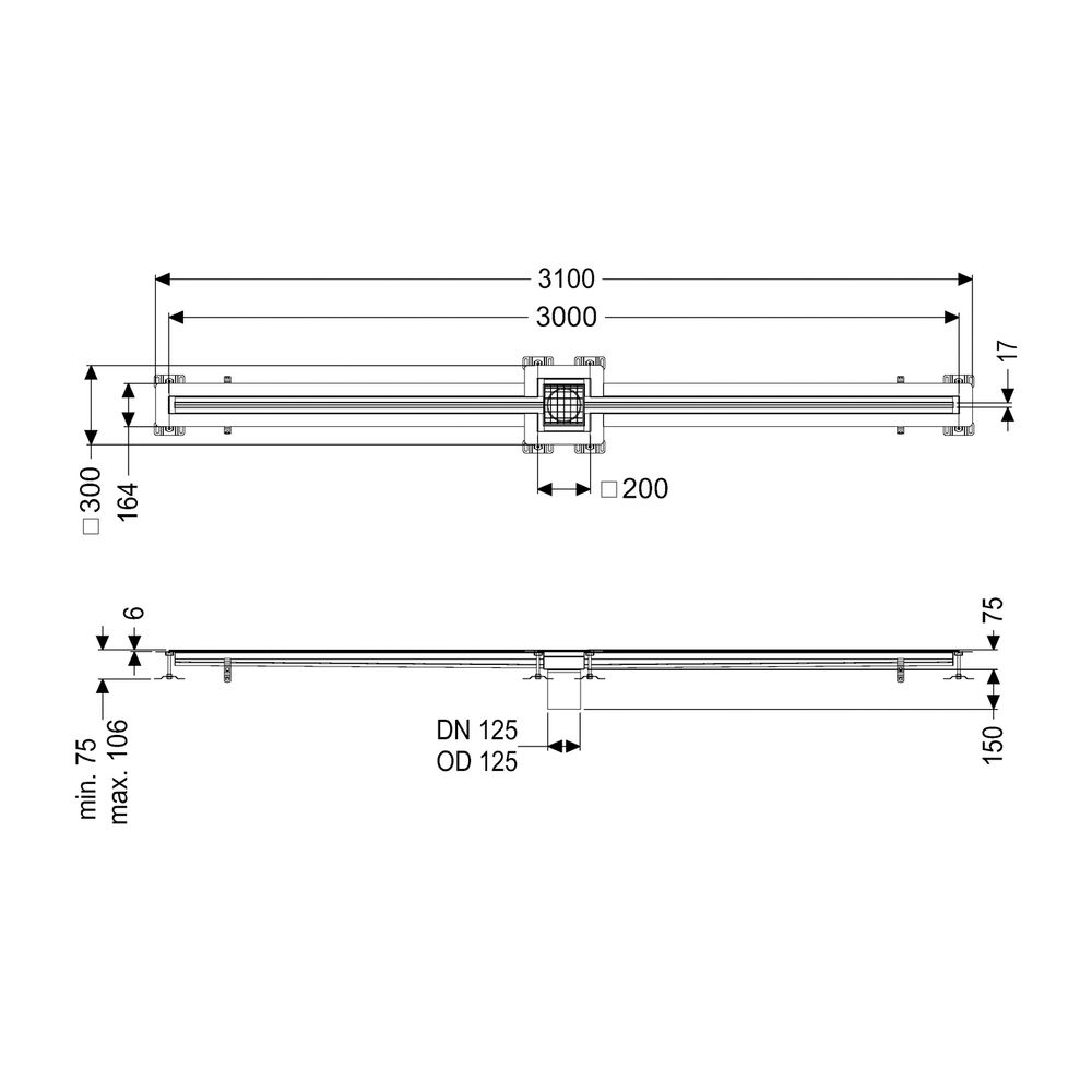 Kessel Schlitzrinne Ferrofix, DN 125, 17x3.000mm, Klebeflansch mittig, Höhe 6mm, Edelst... KESSEL-6202300 4026092099643 (Abb. 2)