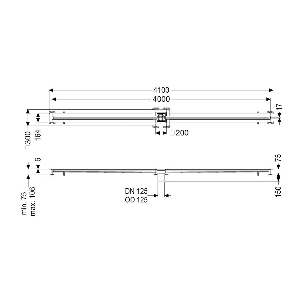 Kessel Schlitzrinne Ferrofix, DN 125, 17x4.000mm, Klebeflansch mittig, Höhe 6mm, Edelst... KESSEL-6202400 4026092099667 (Abb. 2)