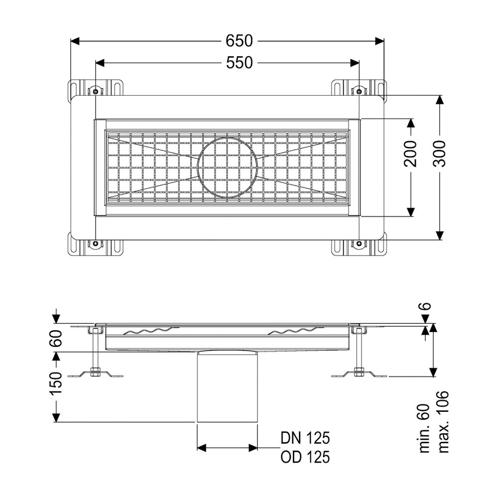 Kessel Kastenrinne Ferrofix, DN 125, 200x550mm, mit Klebeflansch Höhe 6mm, Edelstahl, S... KESSEL-6220050 4026092098721 (Abb. 2)