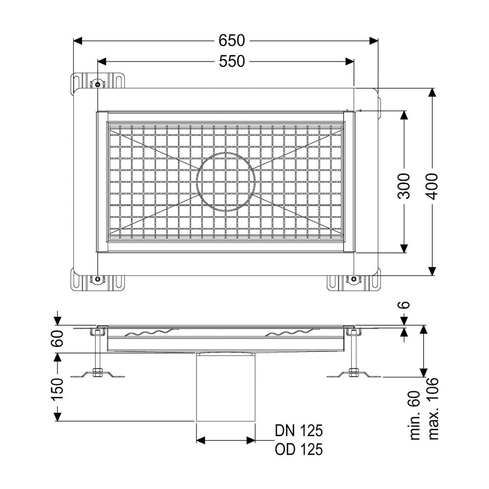 Kessel Kastenrinne Ferrofix, DN 125, 300x550mm, mit Klebeflansch Höhe 6mm, Edelstahl, S... KESSEL-6230050 4026092098776 (Abb. 2)