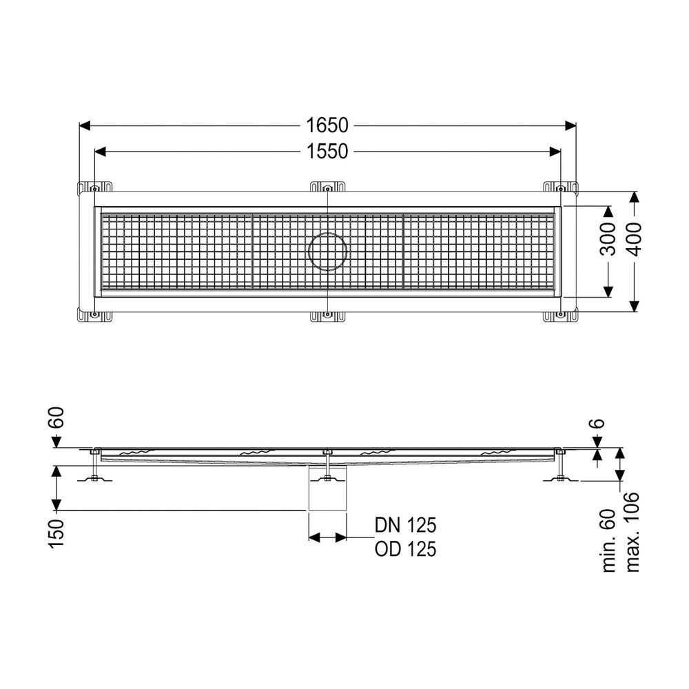 Kessel Kastenrinne Ferrofix, DN 125, 300x1.550mm, mit Klebeflansch Höhe 6mm, Edelstahl,... KESSEL-6230150 4026092099957 (Abb. 2)