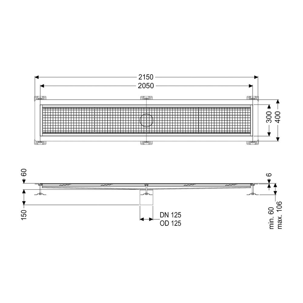 Kessel Kastenrinne Ferrofix, DN 125, 300x2.050mm, mit Klebeflansch Höhe 6mm, Edelstahl,... KESSEL-6230200 4026092098806 (Abb. 2)