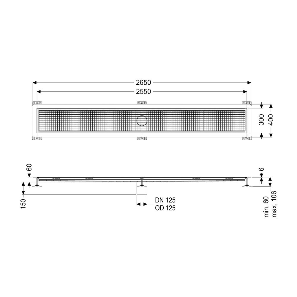 Kessel Kastenrinne Ferrofix, DN 125, 300x2.550mm, mit Klebeflansch Höhe 6mm, Edelstahl,... KESSEL-6230250 4026092098813 (Abb. 2)