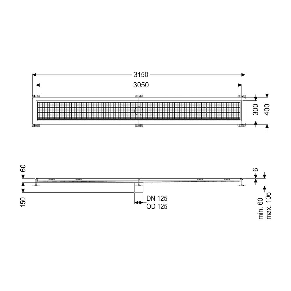 Kessel Kastenrinne Ferrofix, DN 125, 300x3.050mm, mit Klebeflansch Höhe 6mm, Edelstahl,... KESSEL-6230300 4026092098790 (Abb. 2)