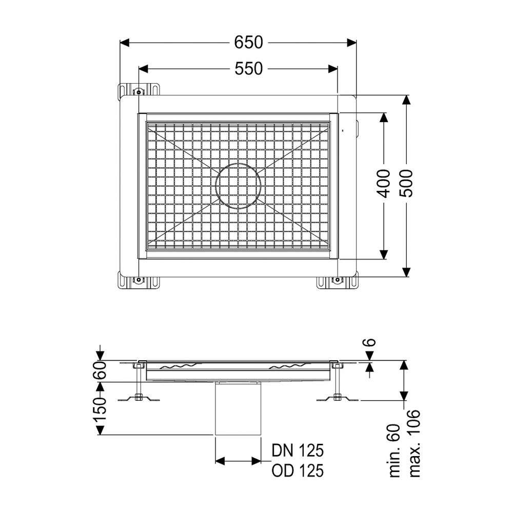 Kessel Kastenrinne Ferrofix, DN 125, 400x550mm, mit Klebeflansch Höhe 6mm, Edelstahl, S... KESSEL-6240050 4026092098820 (Abb. 2)