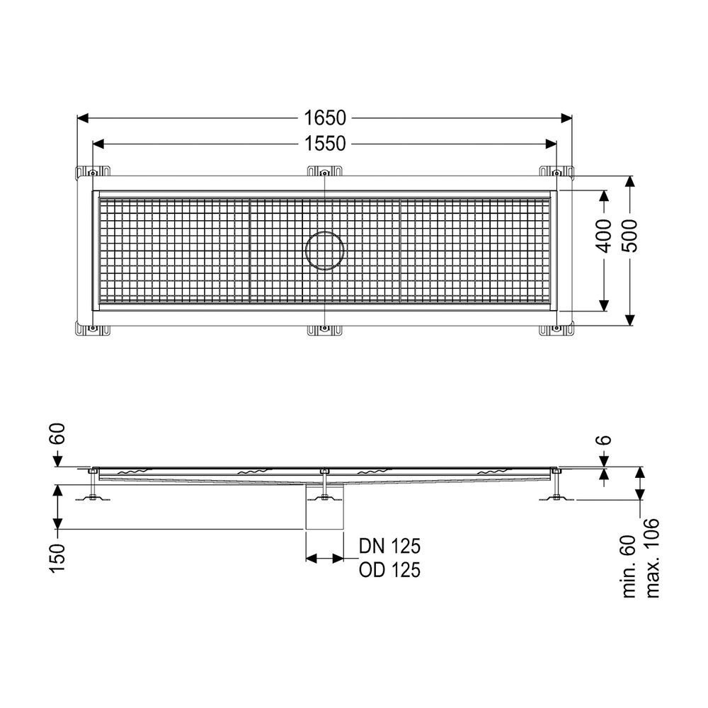 Kessel Kastenrinne Ferrofix, DN 125, 400x1.550mm, mit Klebeflansch Höhe 6mm, Edelstahl,... KESSEL-6240150 4026092098844 (Abb. 2)