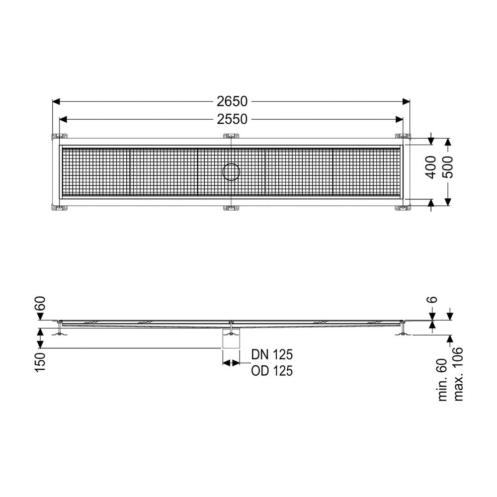 Kessel Kastenrinne Ferrofix, DN 125, 400x2.550mm, mit Klebeflansch Höhe 6mm, Edelstahl,... KESSEL-6240250 4026092098868 (Abb. 2)