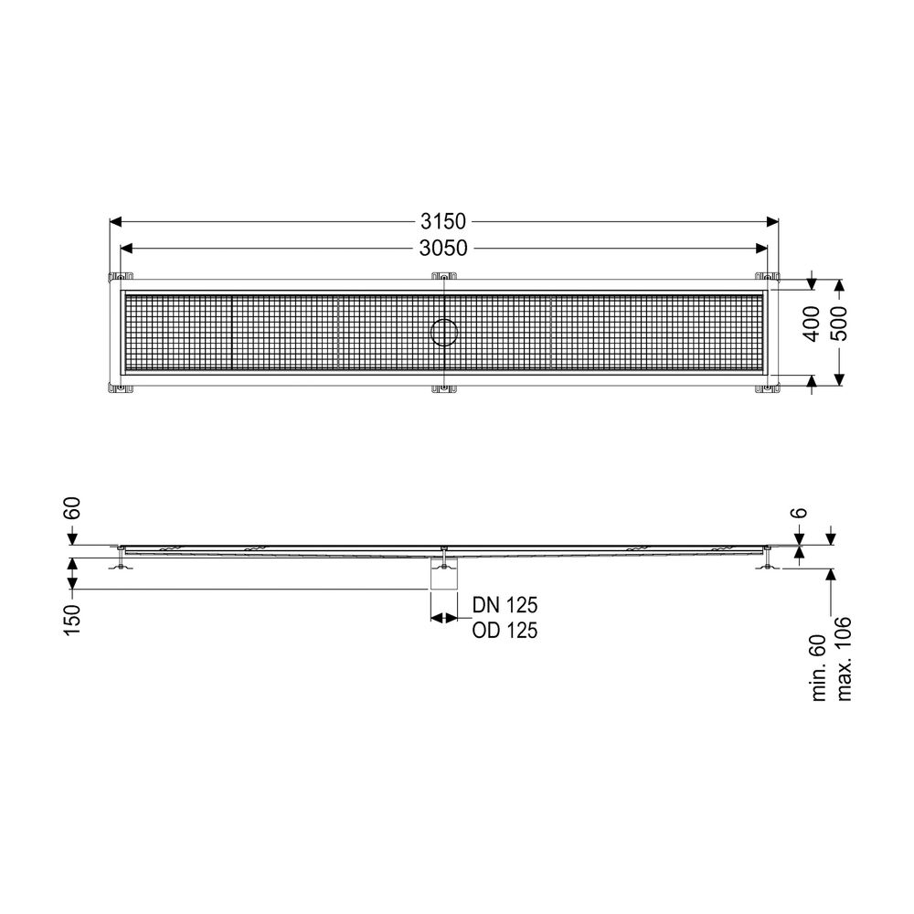 Kessel Kastenrinne Ferrofix, DN 125, 400x3.050mm, mit Klebeflansch Höhe 6mm, Edelstahl,... KESSEL-6240300 4026092098875 (Abb. 2)