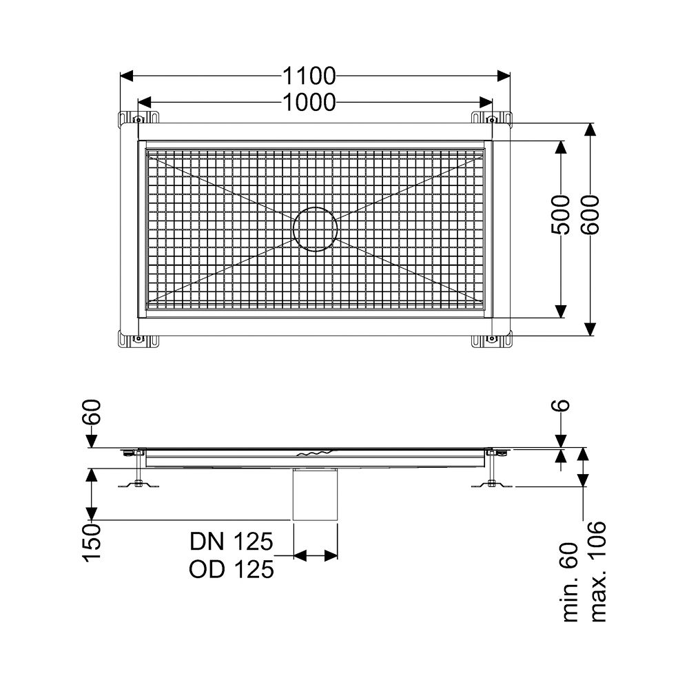 Kessel Bodenwanne Ferrofix, DN 125, 500x1.000mm, 6mm Klebeflansch, Edelstahl, Silber... KESSEL-6250100 4026092099339 (Abb. 2)