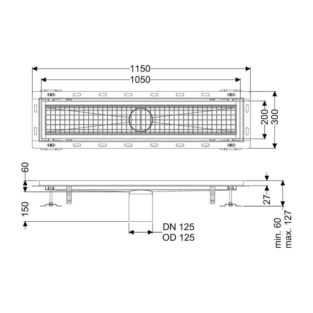 Kessel Kastenrinne Ferrofix, DN 125, 200x1.050mm, mit Fliesenanschlusswinkel, Edelstahl... KESSEL-6320100 4026092099131 (Abb. 2)