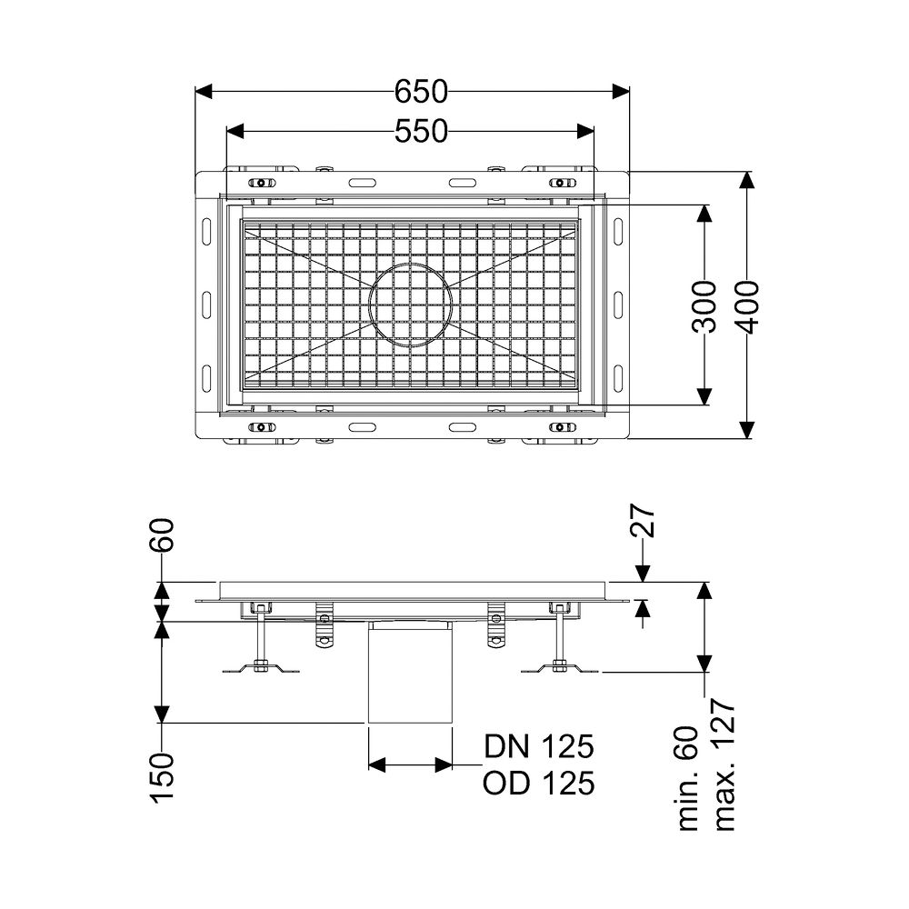 Kessel Kastenrinne Ferrofix, DN 125, 300x550mm, mit Fliesenanschlusswinkel, Edelstahl, ... KESSEL-6330050 4026092099186 (Abb. 2)