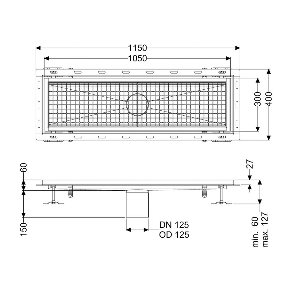 Kessel Kastenrinne Ferrofix, DN 125, 300x1.050mm, mit Fliesenanschlusswinkel, Edelstahl... KESSEL-6330100 4026092099193 (Abb. 2)