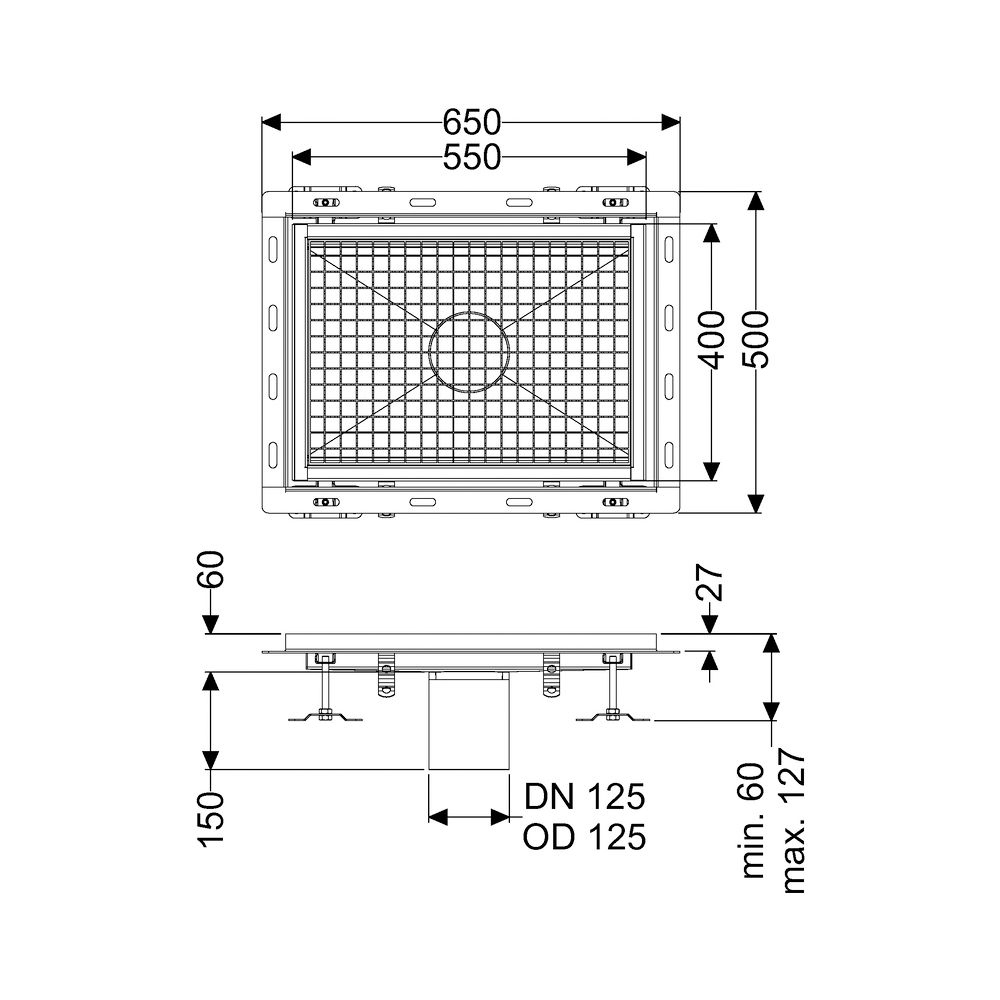 Kessel Kastenrinne Ferrofix, DN 125, 400x550mm, mit Fliesenanschlusswinkel, Edelstahl, ... KESSEL-6340050 4026092099247 (Abb. 2)