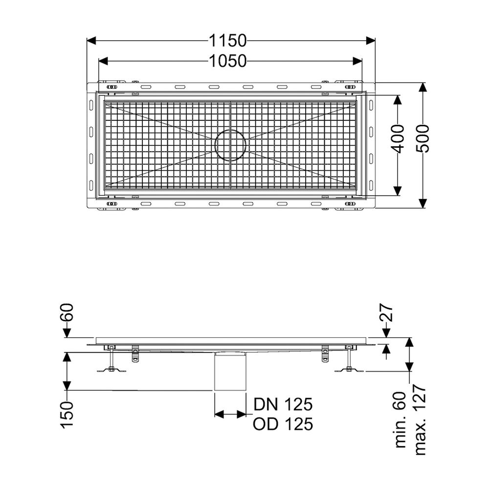 Kessel Kastenrinne Ferrofix, DN 125, 400x1.050mm, mit Fliesenanschlusswinkel, Edelstahl... KESSEL-6340100 4026092099254 (Abb. 2)