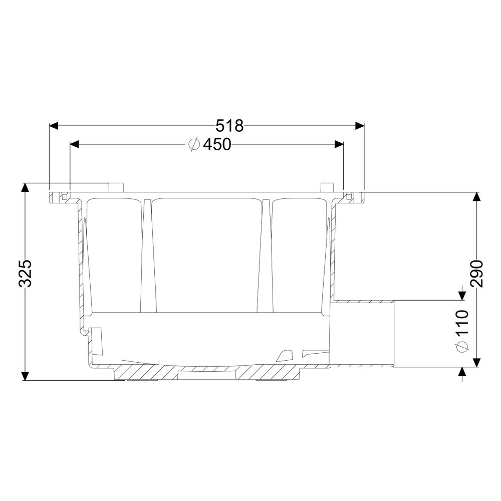 Kessel Grundkörper Hof-/Regenablauf mit Auslauf DN 100, Durchmesser 450mm... KESSEL-850009 4026092002926 (Abb. 2)