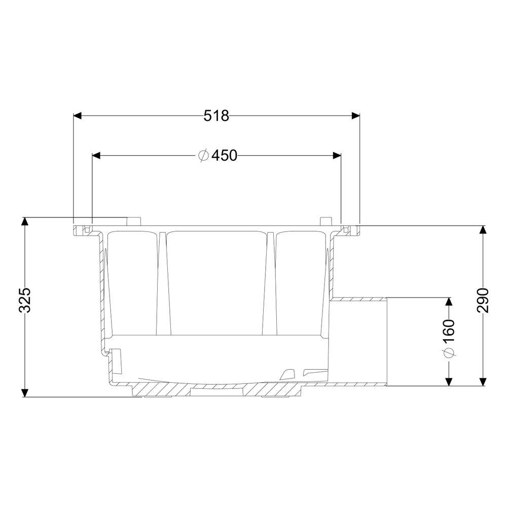 Kessel Grundkörper Hof-/Regenablauf mit Auslauf DN 150, Durchmesser 450mm... KESSEL-850010 4026092002933 (Abb. 2)