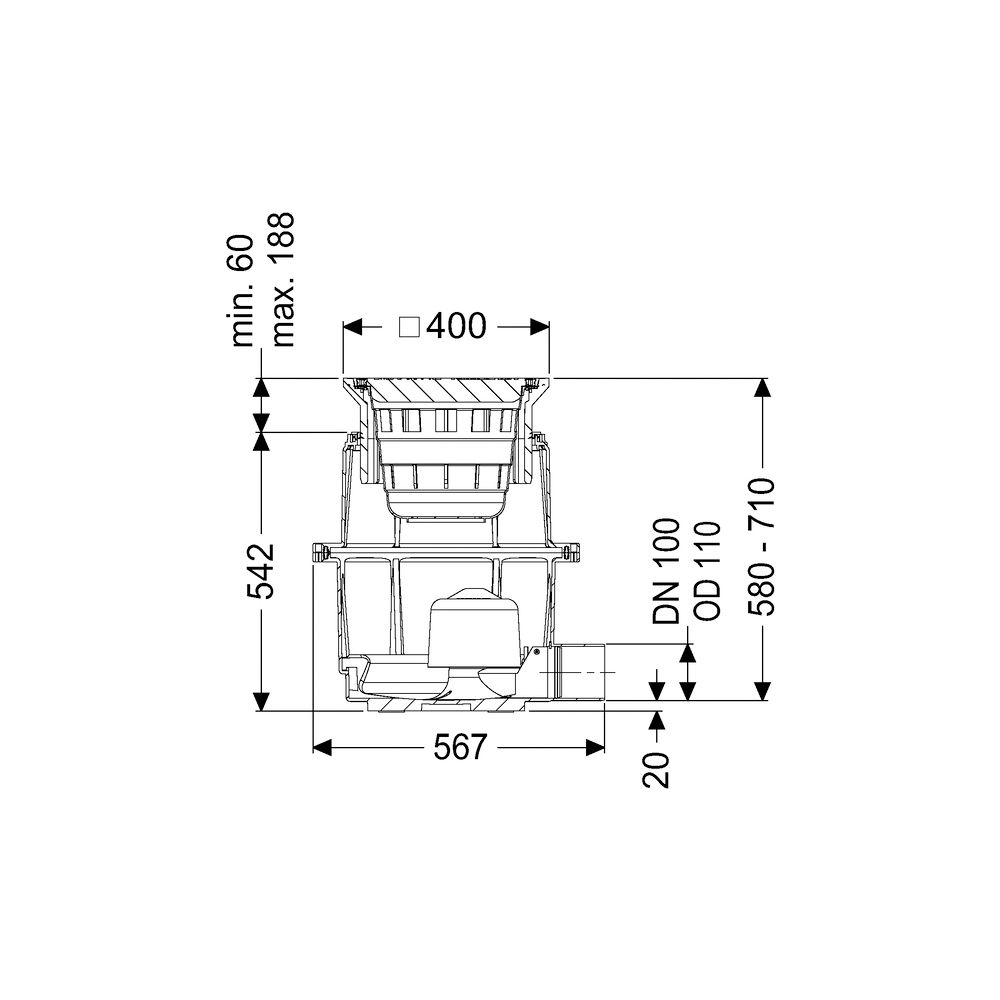 Kessel Hofablauf System 400 DN 100 B 580-710mm... KESSEL-851101B 4026092004296 (Abb. 2)