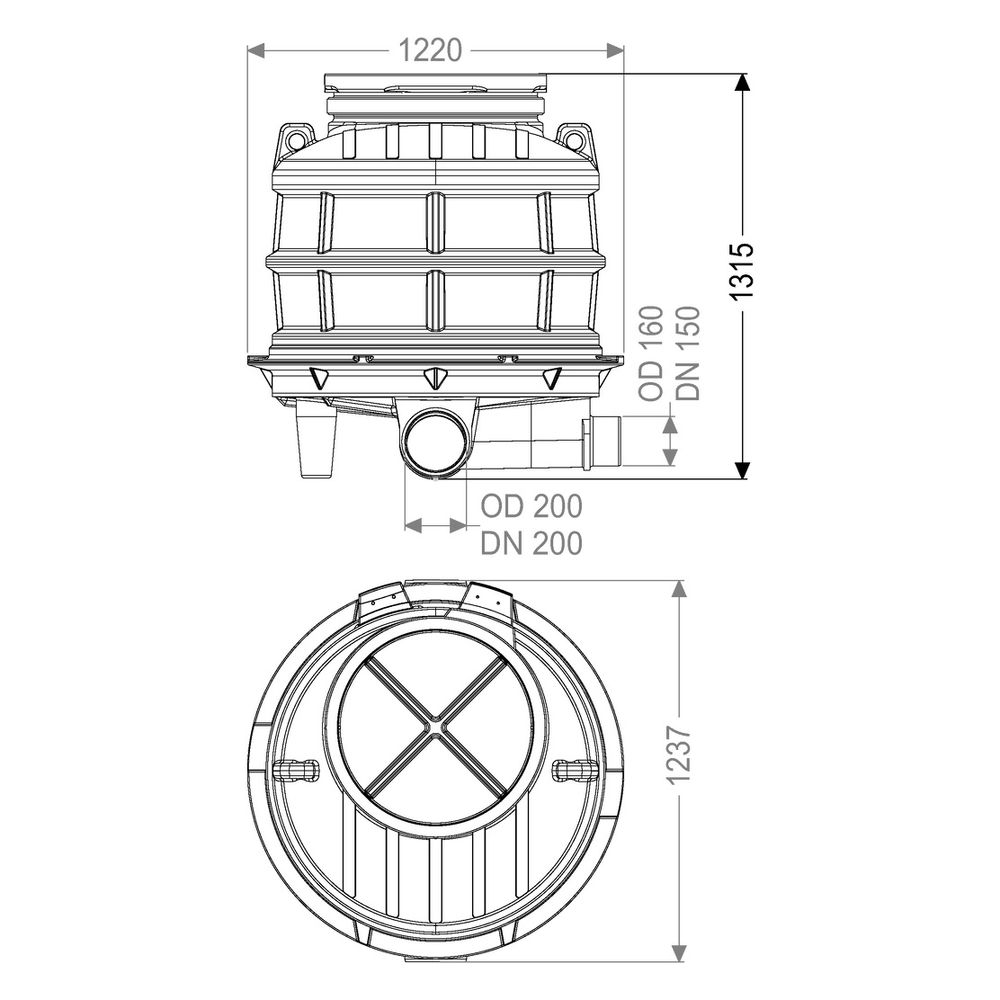 Kessel Standardschacht GT LW1000, 1.070mm, DN 150/200, 1 Zulauf, Polyethylen... KESSEL-881040 4026092024096 (Abb. 2)