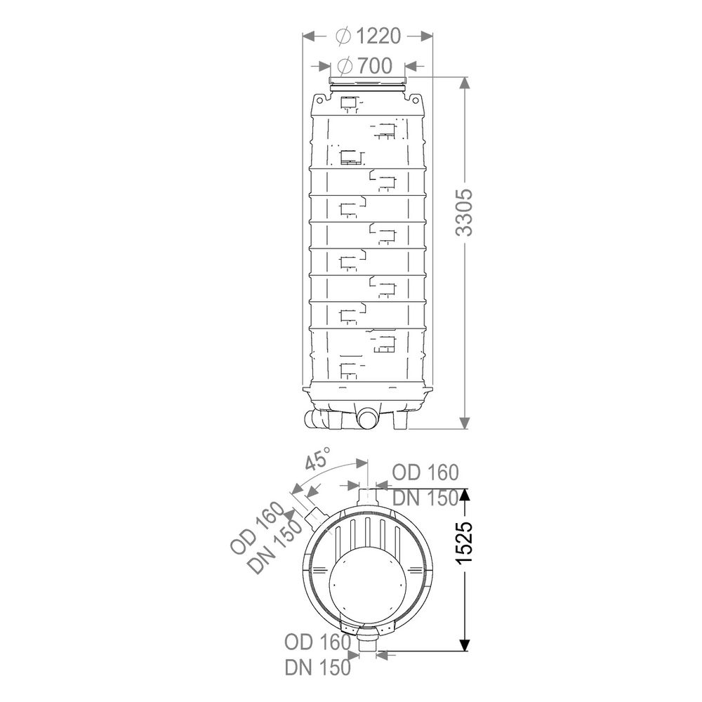 Kessel Standardschacht GT LW1000, 3.070mm, DN 150/200, 1 Zulauf rechts, 45 Grad... KESSEL-883020 4026092024607 (Abb. 2)