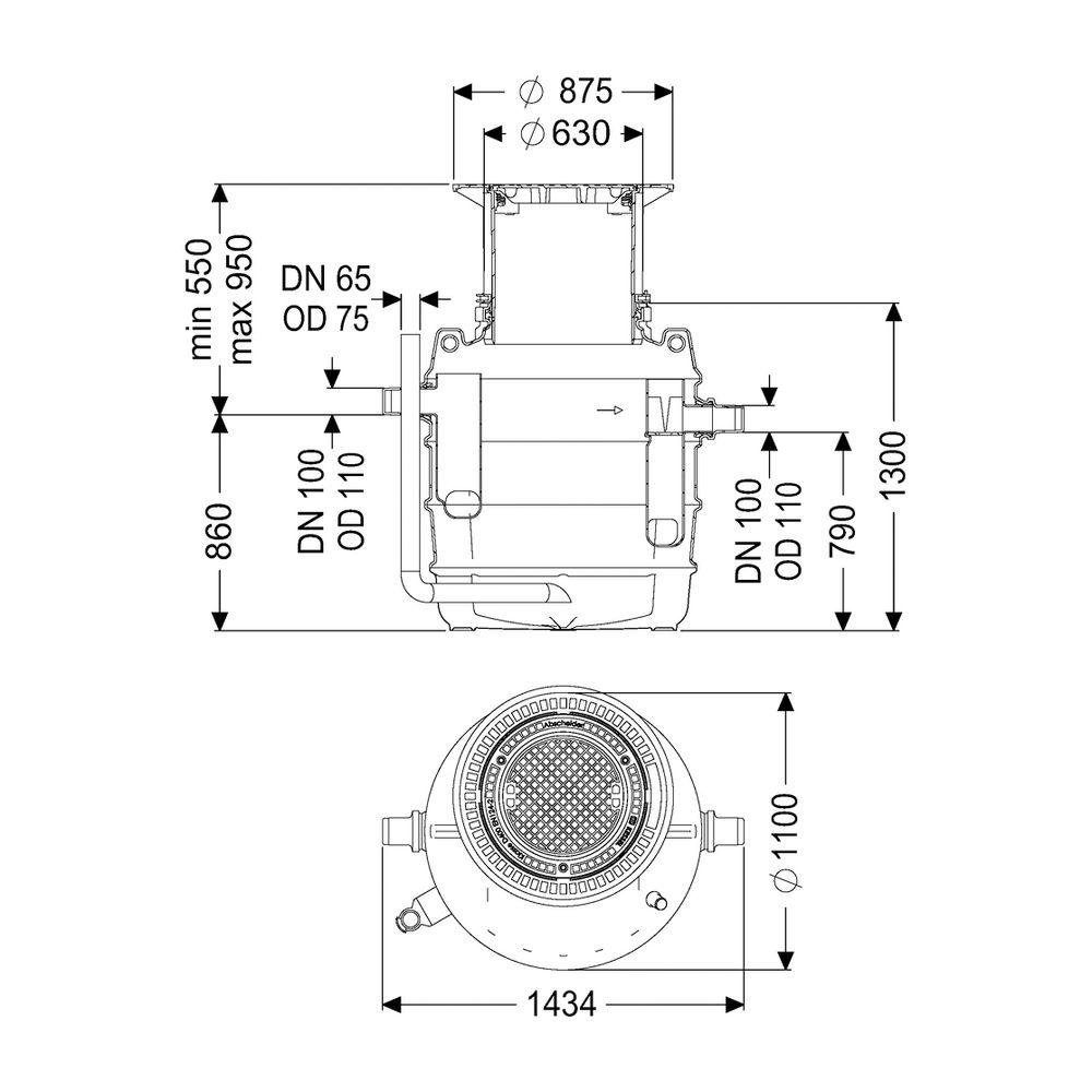 Kessel Fettabscheider EasyClean ground NS 2 Direct, 550-950mm, Klasse D, rechts... KESSEL-93002.80D-DR 4026092095041 (Abb. 2)