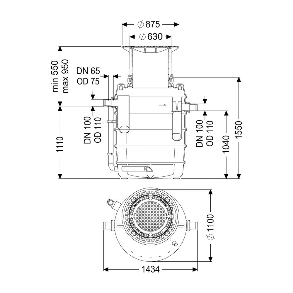Kessel Fettabscheider EasyClean ground NS 4 Direct, 550-950mm, Klasse A/B, links... KESSEL-93004.80B-DL 4026092094990 (Abb. 2)