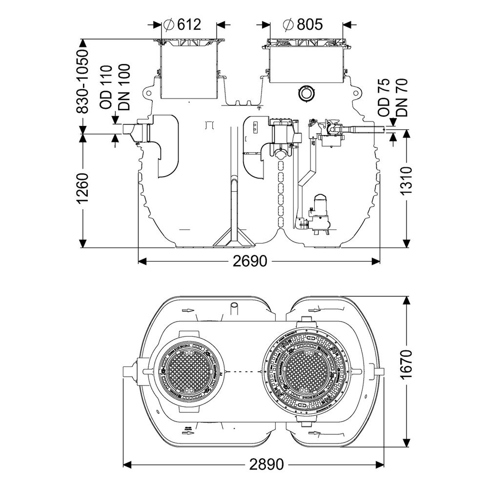 Kessel Fettabscheider EasyClean ground Multi Direct-R, NS 4, 830-1.050mm, Gusseis... KESSEL-96004-DR-120B 4026092109809 (Abb. 2)