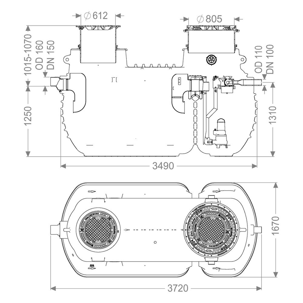 Kessel Fettabscheider EasyClean ground Multi, NS 10, 845-1.070mm, DN 150, Gusseise... KESSEL-96010-G-120D 4026092109762 (Abb. 2)