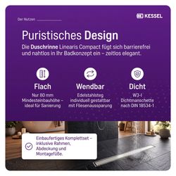 Kessel Duschrinne Linearis Compact DN 50 WaD, V2A, Länge 1.150mm... KESSEL-45600.67M 4026092078952 (Abb. 1)
