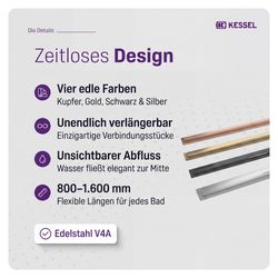Kessel Duschrinne Linearis Infinity, DN 50, 1.600mm, Edelstahl gebürstet, 45200.16... KESSEL-45200.16 4026092093894 (Abb. 1)