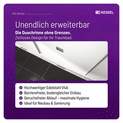 Kessel Duschrinne Linearis Infinity, DN 50, 1.600mm, Edelstahl gebürstet, 45200.16... KESSEL-45200.16 4026092093894 (Abb. 1)