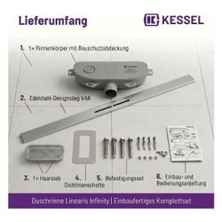 Kessel Duschrinne Linearis Infinity, DN 50, 1.600mm, Edelstahl gebürstet, 45200.16... KESSEL-45200.16 4026092093894 (Abb. 1)