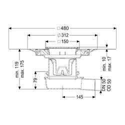 Kessel Bodenablauf Der Ultraflache 79 DN 50 Variofix Schlitzrost verschraubt... KESSEL-44700.51 4026092080931 (Abb. 1)