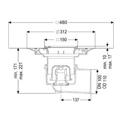 Kessel Boden-/Deckenablauf Practicus DN 100 Variofix Schlitzrost, seitlich... KESSEL-45110.51 4026092033906 (Abb. 1)