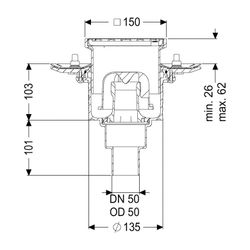 Kessel Bodenablauf Practicus Pressflansch DN 50 Schlitzrost, senkrecht... KESSEL-45259.11 4026092034101 (Abb. 1)