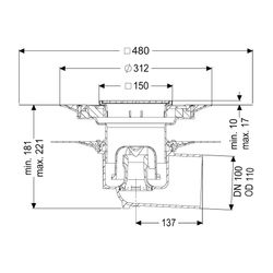 Kessel Bodenablauf Ecoguss Klebeflansch DN 100 Variofix Schlitzrost, seitlich... KESSEL-48511.51 4026092032688 (Abb. 1)