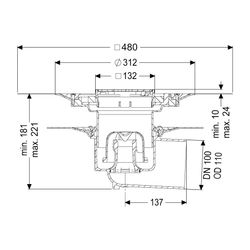 Kessel Bodenablauf Ecoguss Klebeflansch DN 100 Variofix Designrost, seitlich... KESSEL-48511.53 4026092052945 (Abb. 1)