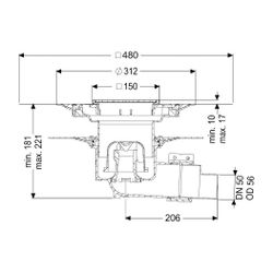 Kessel Bodenablauf Ecoguss Klebeflansch DN 50 Variofix Schlitzrost, seitlich... KESSEL-48558.51 4026092054215 (Abb. 1)