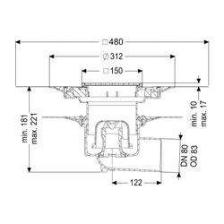 Kessel Bodenablauf Ecoguss Klebeflansch DN 80 Variofix Schlitzrost, seitlich... KESSEL-48583.51 4026092054239 (Abb. 1)