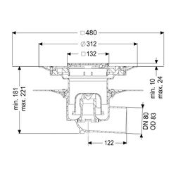 Kessel Bodenablauf Ecoguss Klebeflansch DN 80 Variofix Designrost, seitlich... KESSEL-48583.53 4026092054291 (Abb. 1)