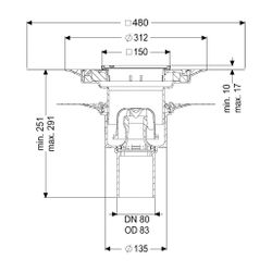 Kessel Bodenablauf Ecoguss Klebeflansch DN 80 Variofix Schlitzrost, senkrecht... KESSEL-48683.51 4026092054222 (Abb. 1)