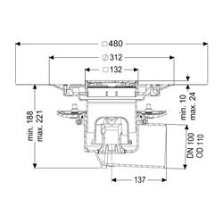 Kessel Bodenablauf Ecoguss Pressflansch DN 100 Variofix Designrost, seitlich... KESSEL-48711.53 4026092053300 (Abb. 1)