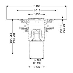 Kessel Bodenablauf Ecoguss Pressflansch DN 100 Variofix Designrost, senkrecht... KESSEL-48811.53 4026092034507 (Abb. 1)