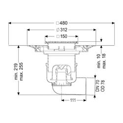 Kessel Boden-/Deckenablauf Ferrofix DN 70 Variofix Schlitzrost, seitlich... KESSEL-54400.52 4026092056288 (Abb. 1)