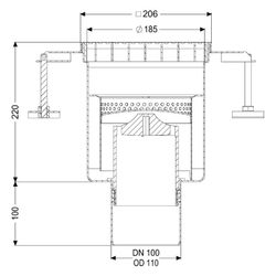 Kessel Ablaufkörper Ferrofix KF15, DN 100, 206x206mm, Edelstahl, L 15... KESSEL-55147 4026092107720 (Abb. 1)