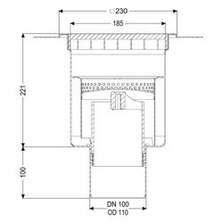 Kessel Bodenablauf Ferrofix KF6, DN 100, senkrecht, 230x230mm, 2,5l/s, L 15mm, Edelstahl... KESSEL-55149 4026092107744 (Abb. 1)