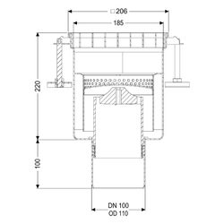 Kessel Bodenablauf einteilig Ferrofix 185, DN 100, senkrecht, 206x206mm, L 15, Edelstahl... KESSEL-55151 4026092107768 (Abb. 1)