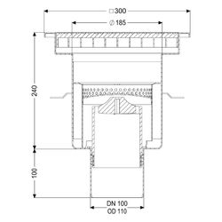 Kessel Bodenablauf einteilig Ferrofix 185, DN 100, senkrecht, 300x300mm, L 15, Edelstahl... KESSEL-55152 4026092107775 (Abb. 1)