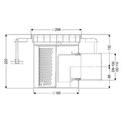 Kessel Bodenablauf Ferrofix KF15, DN 100, waagerecht, 206x206mm, 2,5l/s, L 15mm, Edelstah... KESSEL-55153 4026092107782 (Abb. 1)